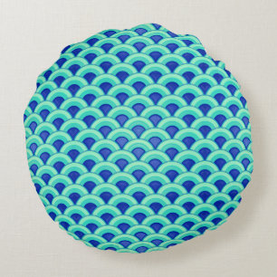 Coussins Ronds Motif à vagues Art déco - turquoise et cobalt