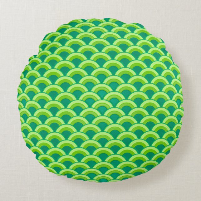 Coussins Ronds Motif à vagues Art déco - vert jade (Devant)