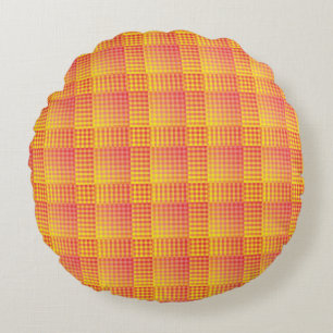 Coussins Ronds Motif Abstrait à Damier Rouge Jaune