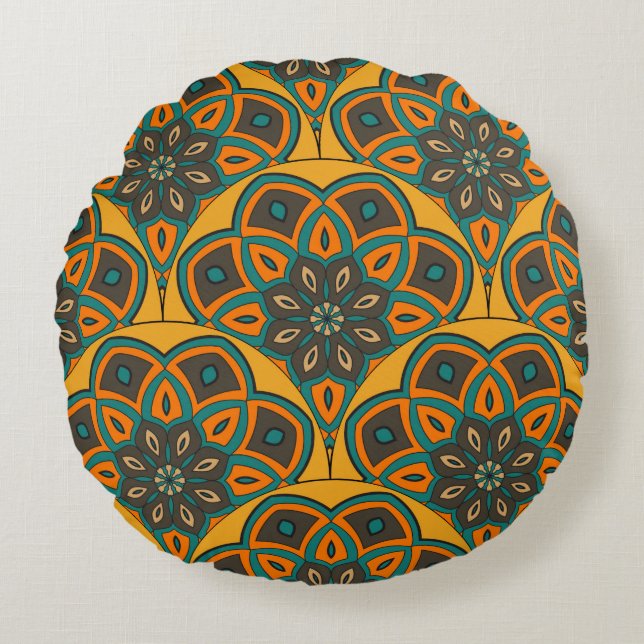 Coussins Ronds motif Abstrait à l'échelle de mandala sans soudure (Devant)