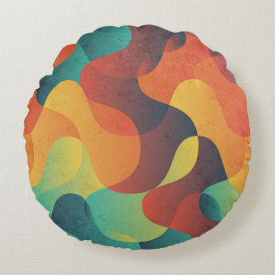 Coussins Ronds Motif abstrait à vague vintage colorée