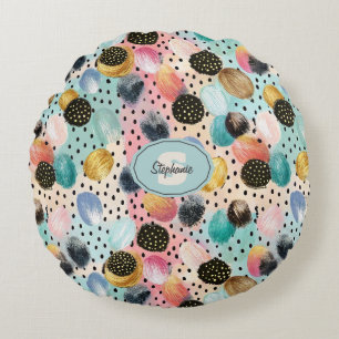 Coussins Ronds Motif Abstrait brosse et Pointe Polka