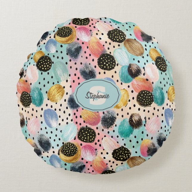 Coussins Ronds Motif Abstrait brosse et Pointe Polka (Devant)