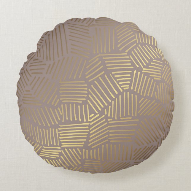 Coussins Ronds Motif Abstrait de lignes d'or (Devant)