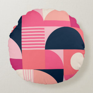 Coussins Ronds Motif Abstrait Géométrique Vibrant avec Rose et Nu