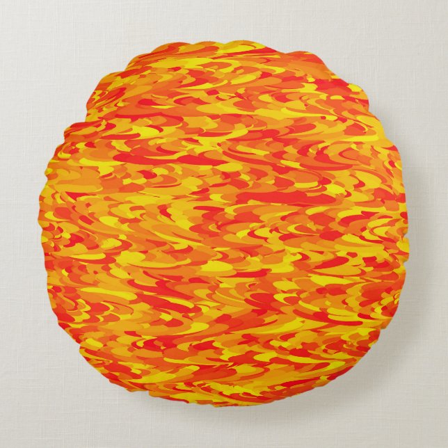 Coussins Ronds Motif Abstrait orange rouge jaune (Devant)