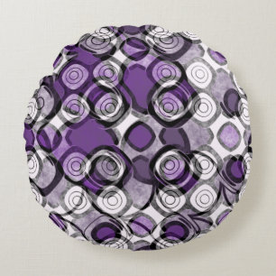 Coussins Ronds Motif Abstrait pourpre, gris et cercle noir