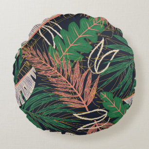 Coussins Ronds motif Abstrait sans faille avec feuilles tropicaux