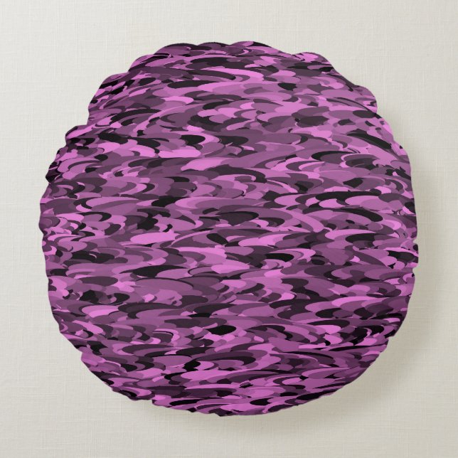 Coussins Ronds Motif Abstrait Violet Noir (Devant)