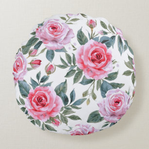 Coussins Ronds Motif aquarelle cottagecore floral rose rose
