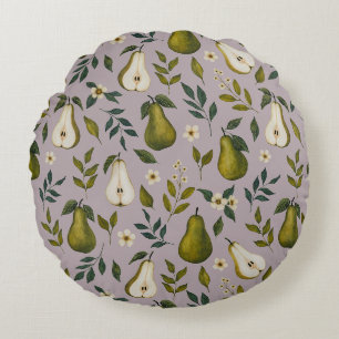 Coussins Ronds Motif aquarelle de poire verte sur lilas poussiére