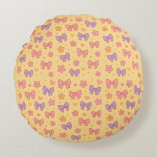 Coussins Ronds Motif Arcs en Pastel & Fleurs – Jolies Filles Jaun