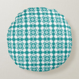 Coussins Ronds Motif Argyle à carreaux blanc sarcelle