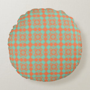 Coussins Ronds Motif Argyle à carreaux Turquoise Corail