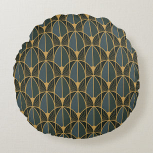 Coussins Ronds Motif Art Déco avec des formes géométriques dorées