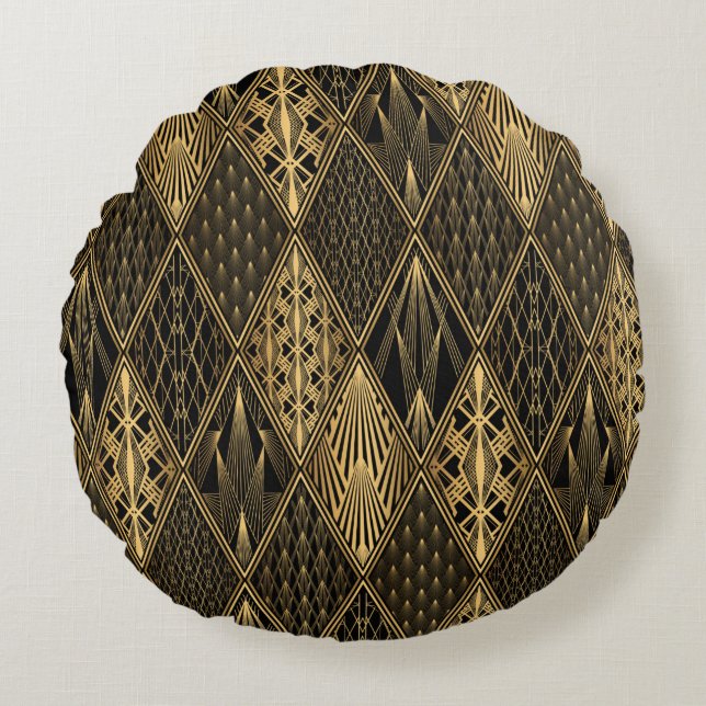 Coussins Ronds Motif Art déco. Simples grappes noir et or (Devant)