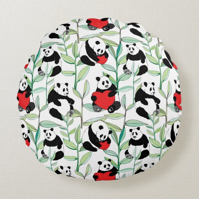 Coussins Ronds motif avec de beaux pandas avec des coeurs (Devant)