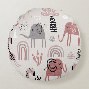 Coussins Ronds motif avec de mignons éléphants et girafes géant