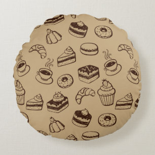 Coussins Ronds Motif avec des gâteaux, des desserts et la