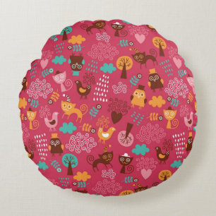 Coussins Ronds Motif avec les oiseaux et les chats mignons