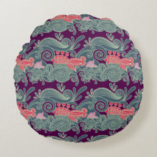 Coussins Ronds Motif avec les poissons et la vague pourpre