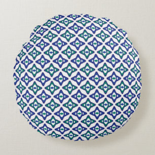 Coussins Ronds motif bleu et vert avec un arrière - plan blanc