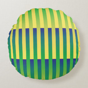 Coussins Ronds Motif bleu jaune vert rayé