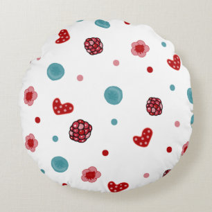 Coussins Ronds Motif Bleuet & Framboise