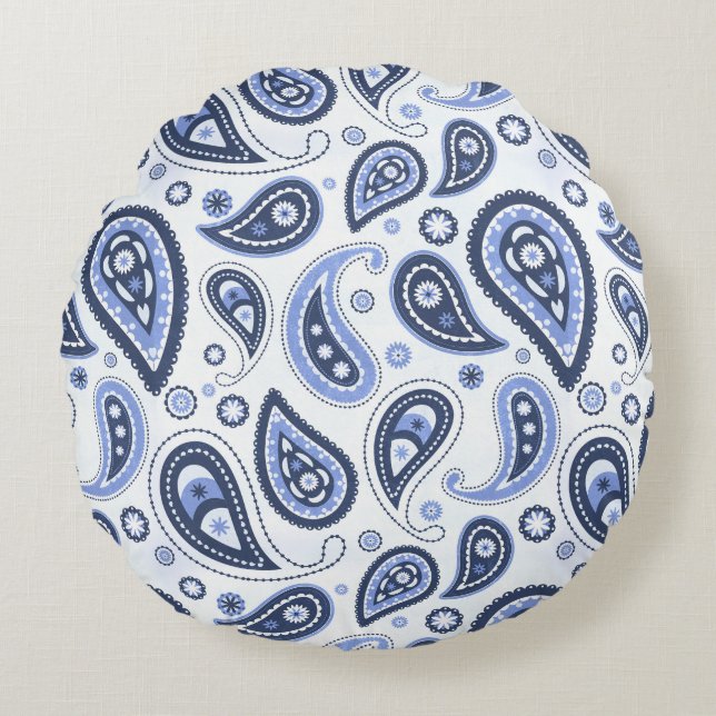 Coussins Ronds Motif Blue Paisley (Devant)