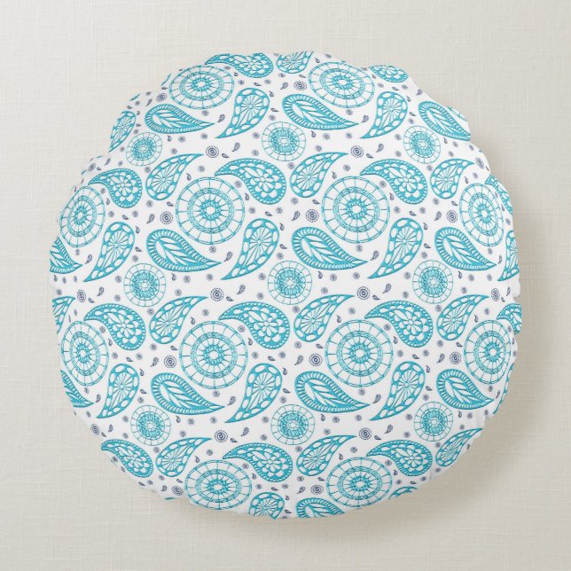 Coussins Ronds motif boho bleu Paisley (Devant)