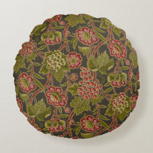 Coussins Ronds Motif botanique antique de fleurs rouges et de rai