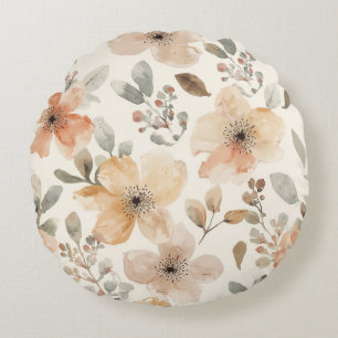 Coussins Ronds Motif botanique aquarelle floral pêche beige