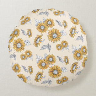 Coussins Ronds Motif botanique de tournesol vintage