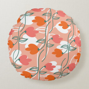 Coussins Ronds Motif botanique dessiné à la main orange florales