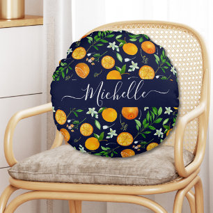 Coussins Ronds Motif botanique floral d'été aux agrumes orange