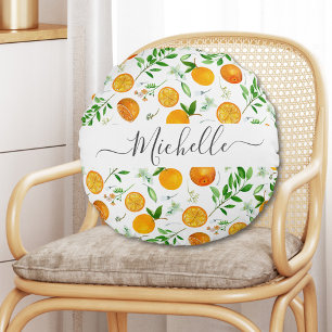 Coussins Ronds Motif botanique floral d'été citrus orange