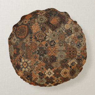 Coussins Ronds Motif botanique terracotta sage boho foncé