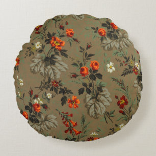 Coussins Ronds Motif botanique vintage de rose orange à fleurs so