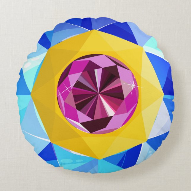 Coussins Ronds Motif brillant, Motif bleu jaune violet (Devant)