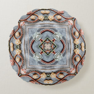 Coussins Ronds Motif broderie avec dentelle de fil de coton, perl