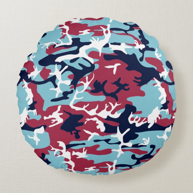 Coussins Ronds Motif Camo - Bleu blanc bleu marine (Devant)