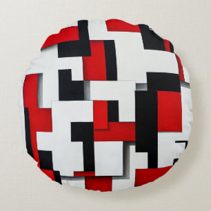 Coussins Ronds Motif carré rouge et noir