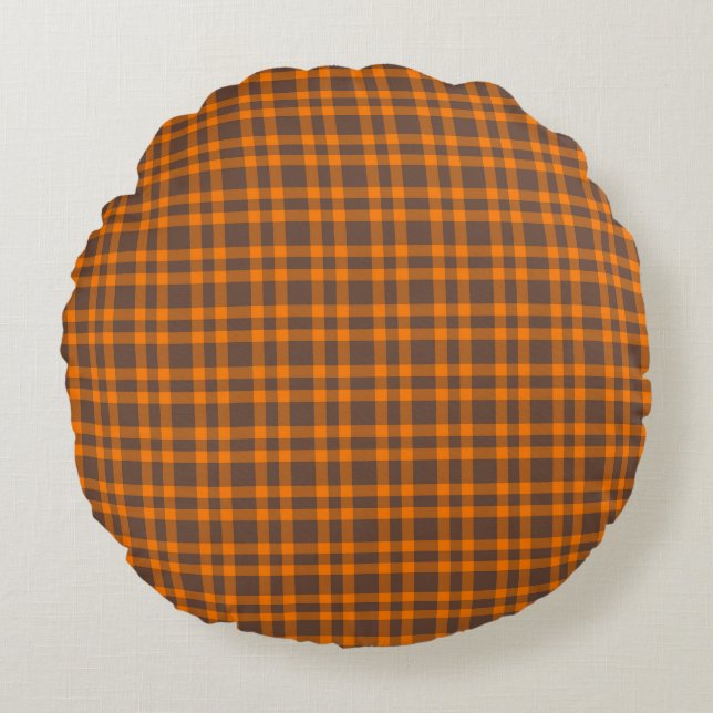 Coussins Ronds Motif carreau marron orange (Devant)