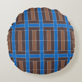 Coussins Ronds Motif carreaux géométriques bleus et marron modern