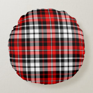 Coussins Ronds Motif carreaux tartan à carreaux rouges noirs et b