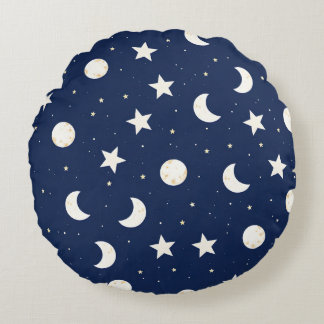 Coussins Ronds Motif céleste de la lune et des étoiles