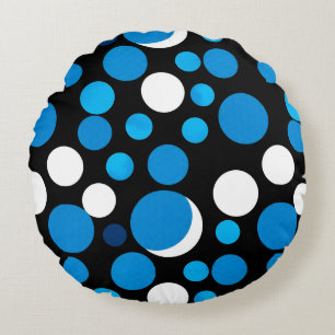 Coussins Ronds Motif Cercles Bleus et Blancs