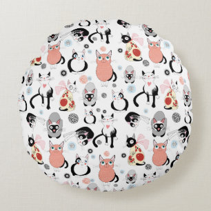 Coussins Ronds Motif Chats Fantaisistes