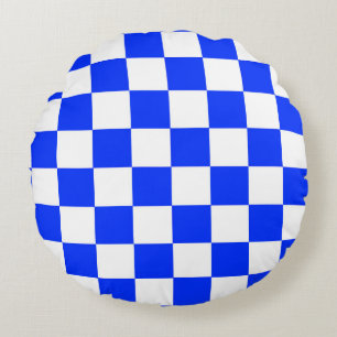 Coussins Ronds Motif chèque À damiers blanc bleu