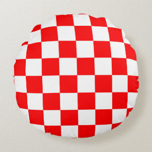 Coussins Ronds Motif chèque À damiers blanc rouge